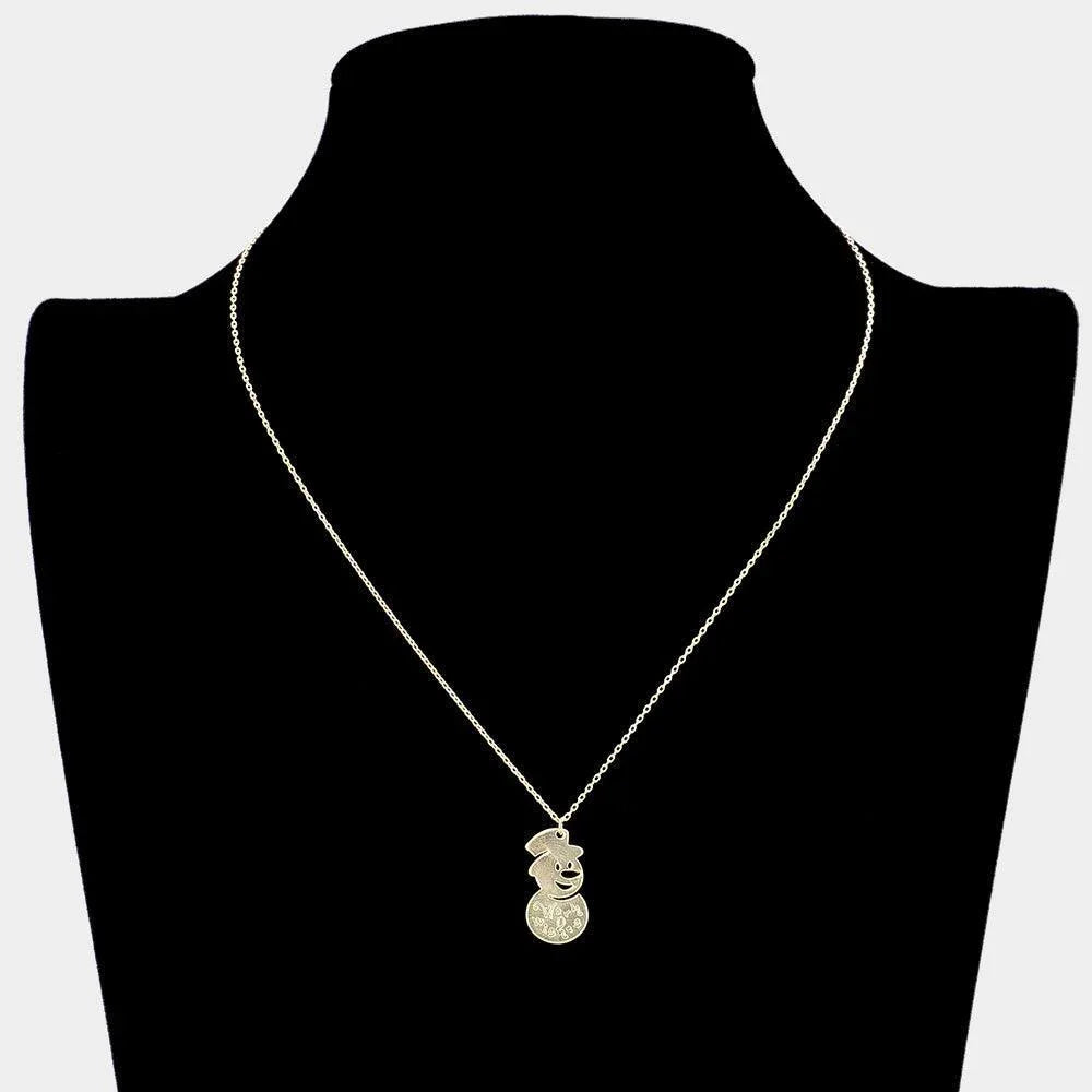 Gold Christmas Metal Snowman Pendant Necklace - Jewelry Store by Erik Rayo