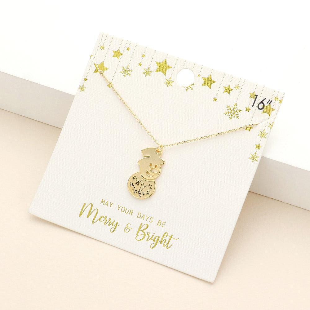 Gold Christmas Metal Snowman Pendant Necklace - Jewelry Store by Erik Rayo