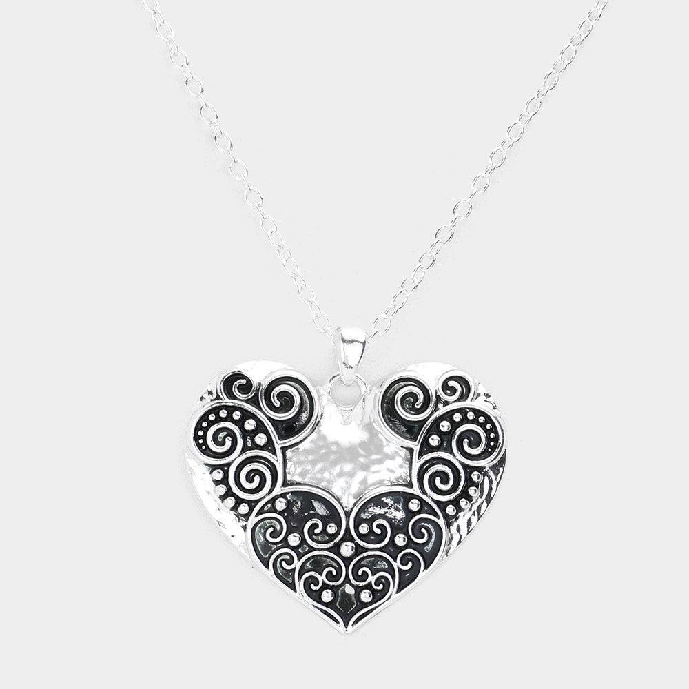 Silver Antique Metal Western Heart Pendant Necklace - Jewelry Store by Erik Rayo