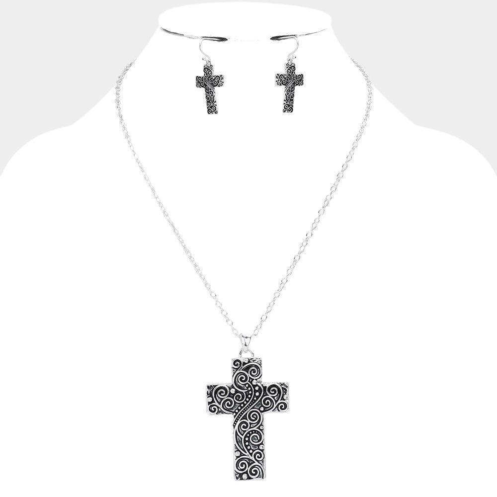 Silver Antique Metal Western Cross Pendant Necklace - Jewelry Store by Erik Rayo