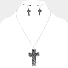 Load image into Gallery viewer, Silver Antique Metal Western Cross Pendant Necklace
