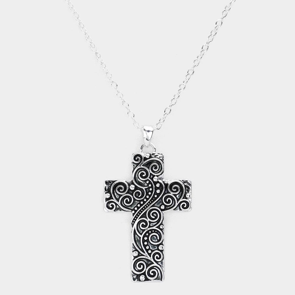 Silver Antique Metal Western Cross Pendant Necklace - Jewelry Store by Erik Rayo