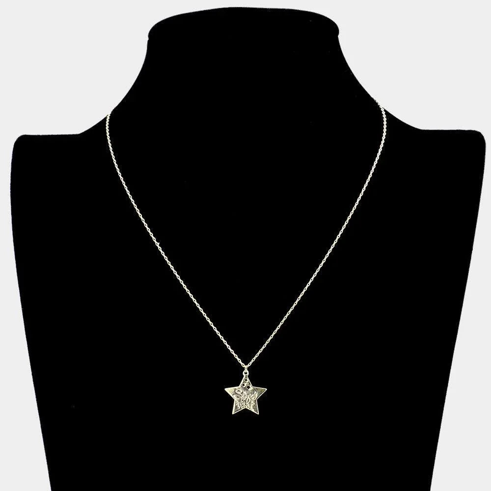 Gold Starry Night Message Metal Star Pendant Necklace - Jewelry Store by Erik Rayo