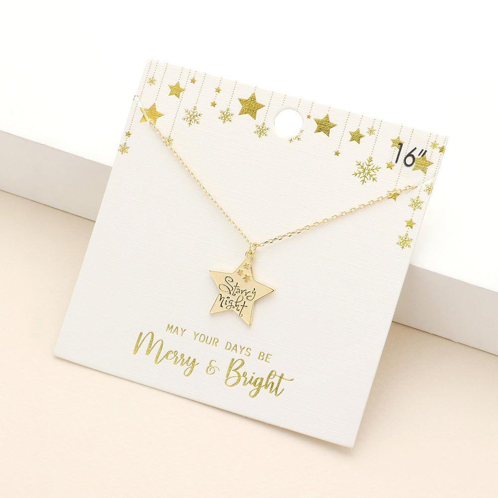 Gold Starry Night Message Metal Star Pendant Necklace - Jewelry Store by Erik Rayo