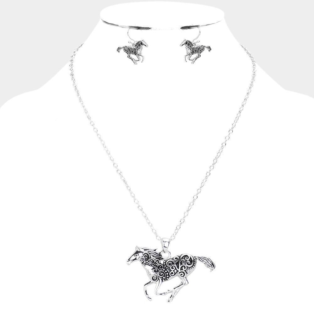 Silver Antique Metal Western Horse Pendant Necklace - Jewelry Store by Erik Rayo