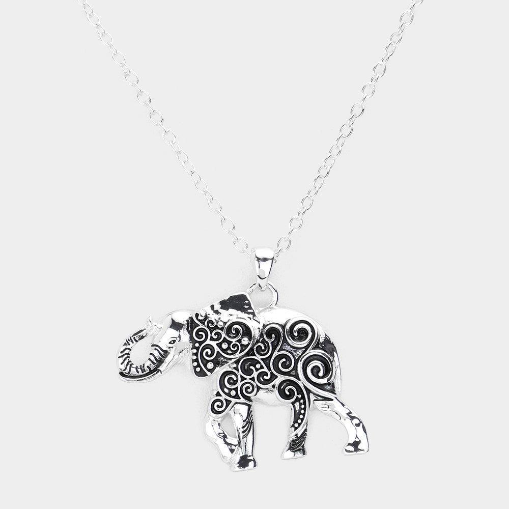 Silver Antique Metal Western Elephant Pendant Necklace - Jewelry Store by Erik Rayo