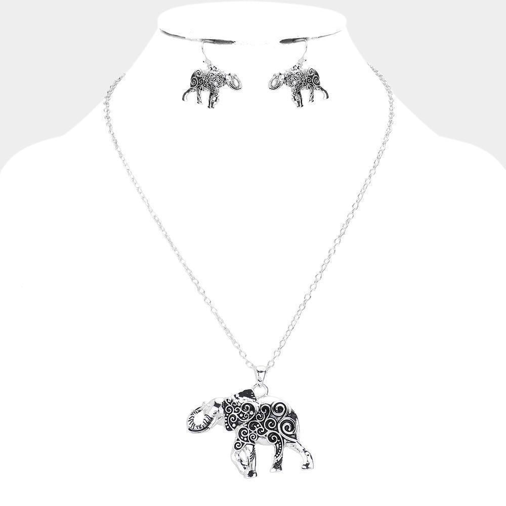 Silver Antique Metal Western Elephant Pendant Necklace - Jewelry Store by Erik Rayo