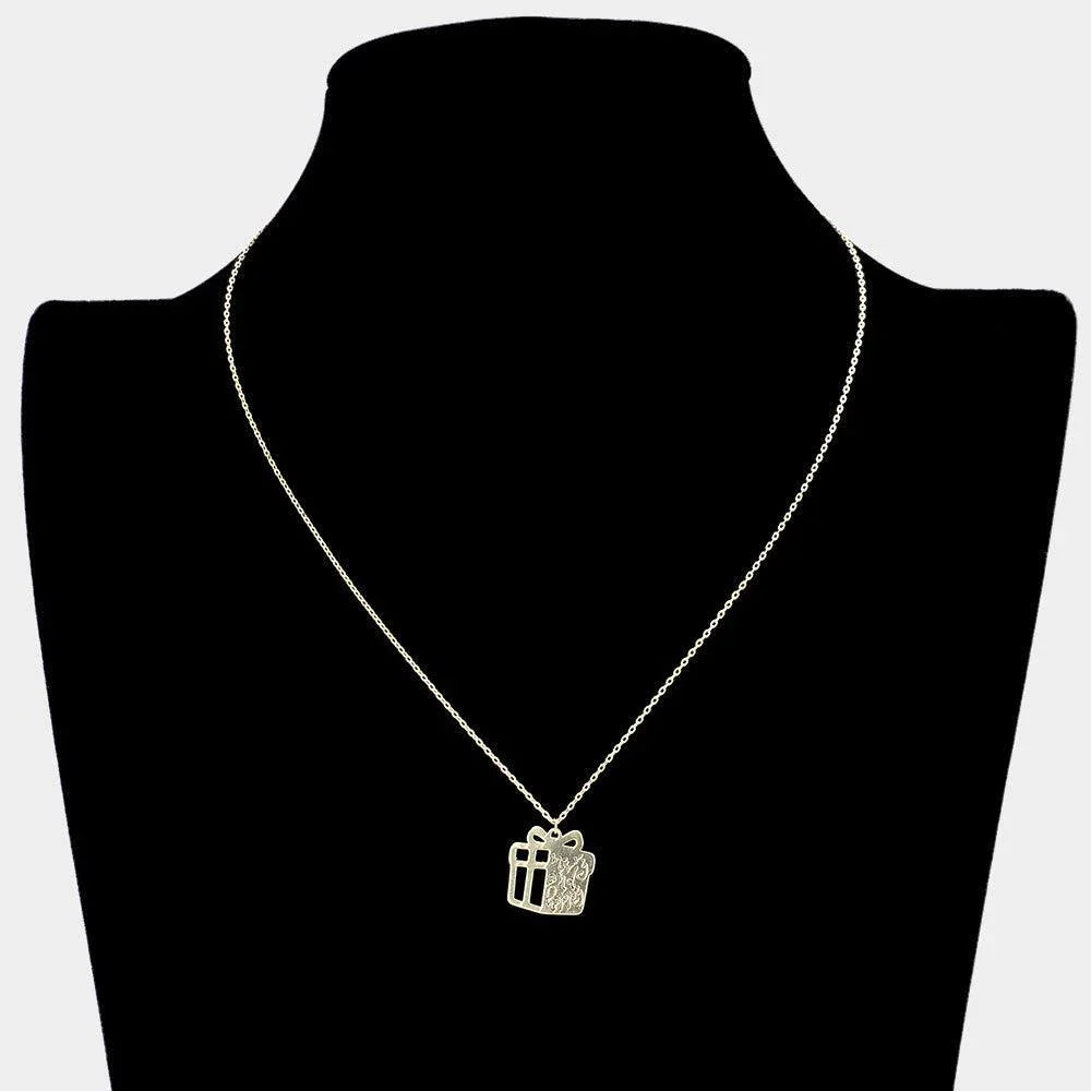 Gold Merry and Happy Message Metal Christmas Gift Pendant Necklace - Jewelry Store by Erik Rayo