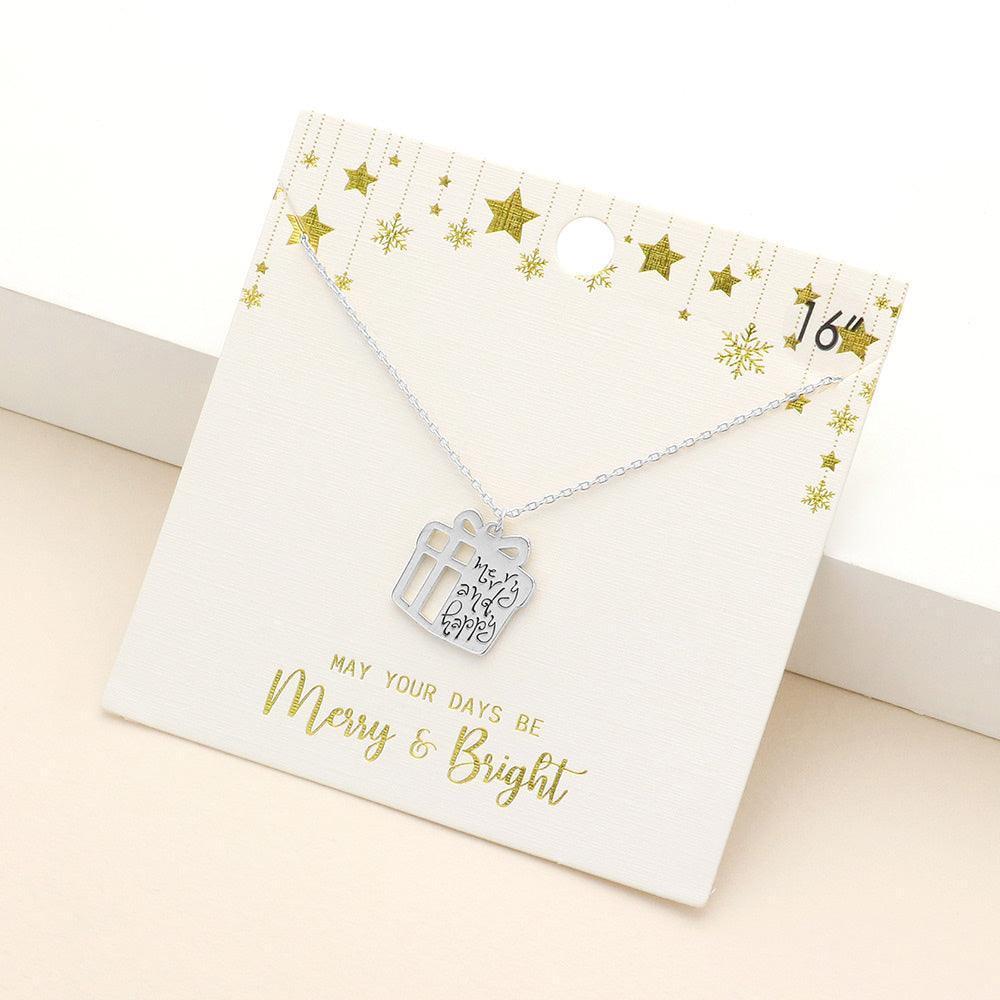 Merry and Happy Message Metal Christmas Gift Pendant Necklace - Jewelry Store by Erik Rayo
