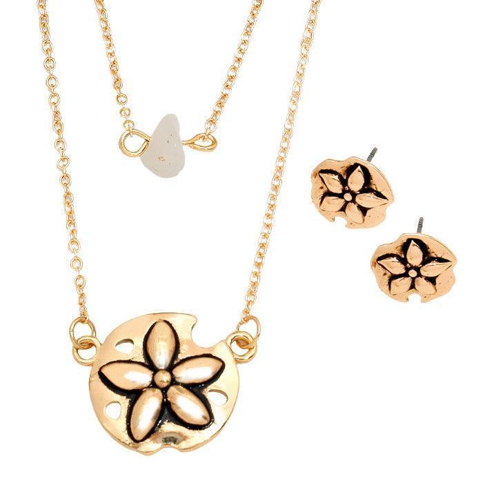 White Double layer metal sand dollar & natural stone pendant necklace - Jewelry Store by Erik Rayo