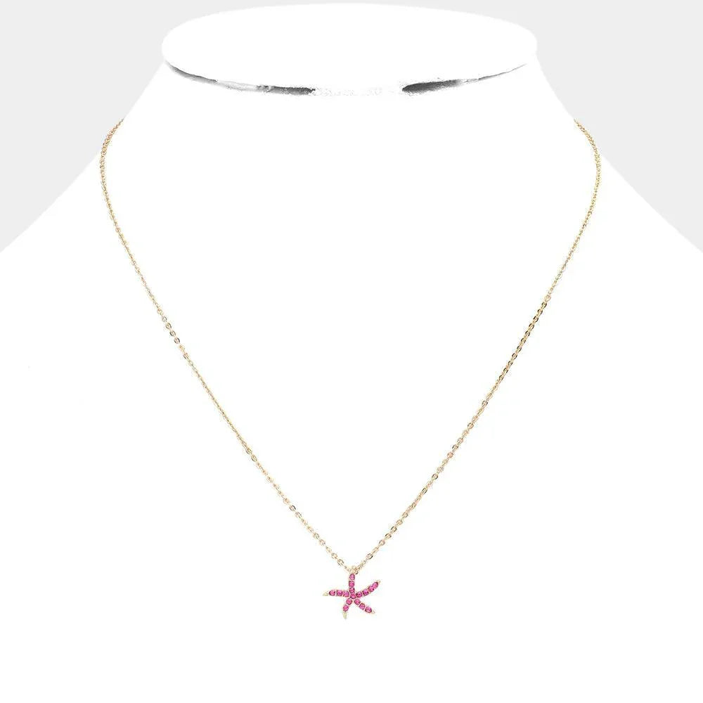 Red Rhinestone Paved Starfish Pendant Necklace - Jewelry Store by Erik Rayo