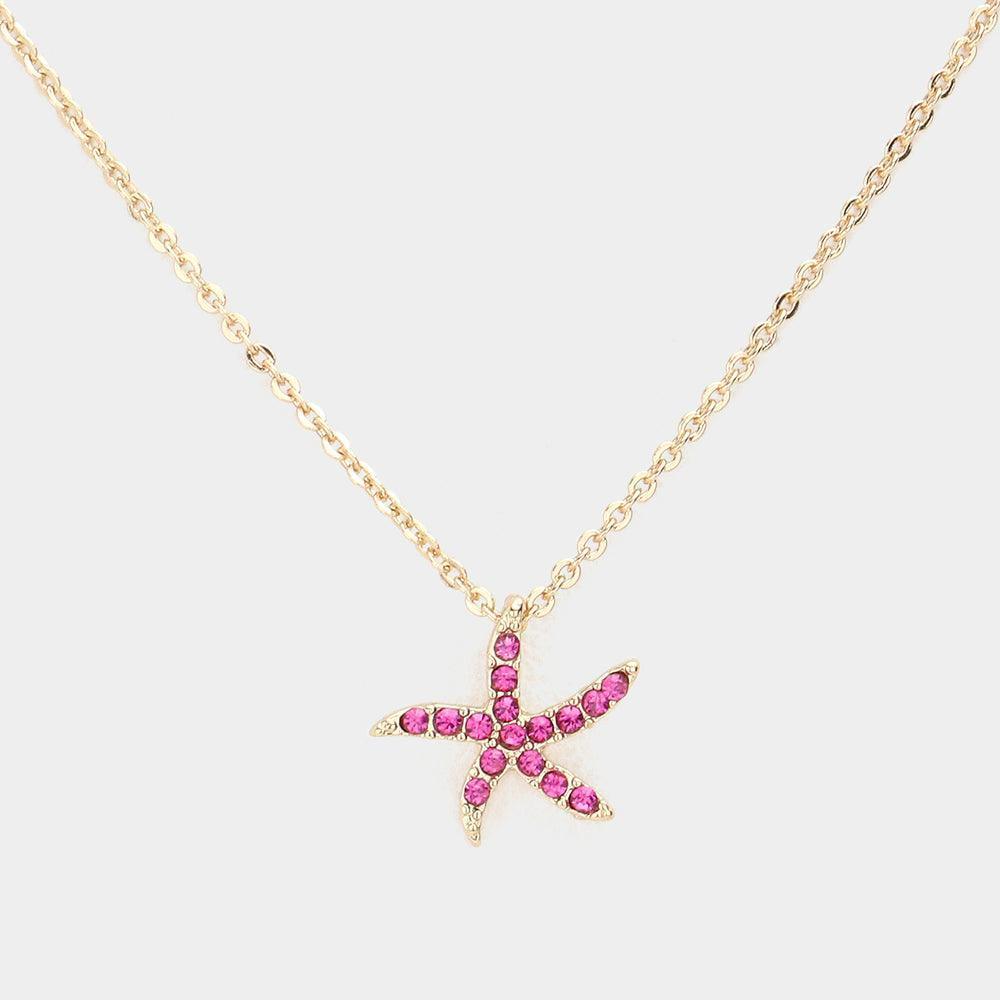 Red Rhinestone Paved Starfish Pendant Necklace - Jewelry Store by Erik Rayo