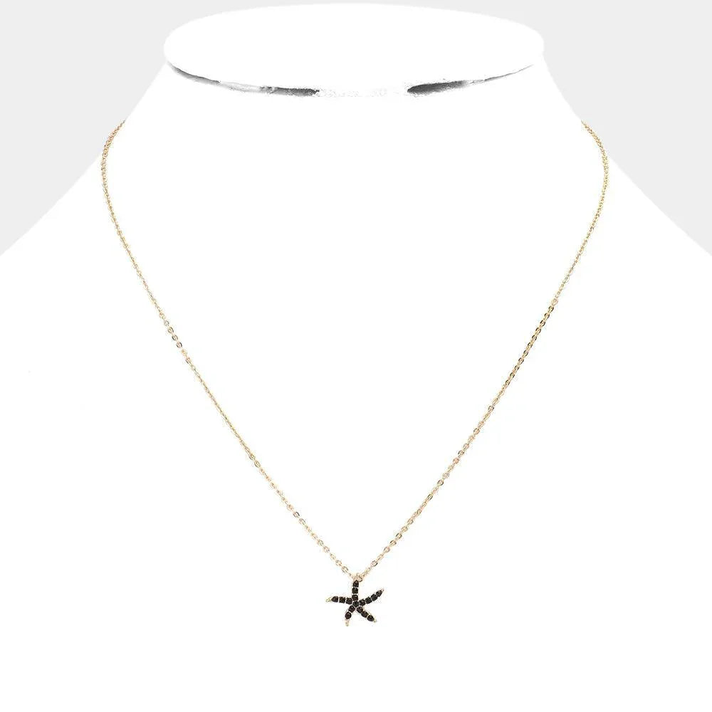 Black Rhinestone Paved Starfish Pendant Necklace - Jewelry Store by Erik Rayo