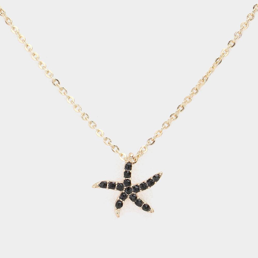 Black Rhinestone Paved Starfish Pendant Necklace - Jewelry Store by Erik Rayo