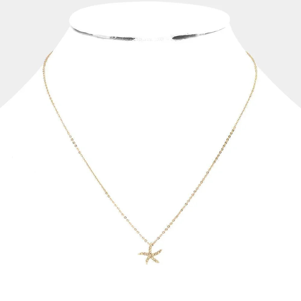 Rhinestone Paved Starfish Pendant Necklace - Jewelry Store by Erik Rayo