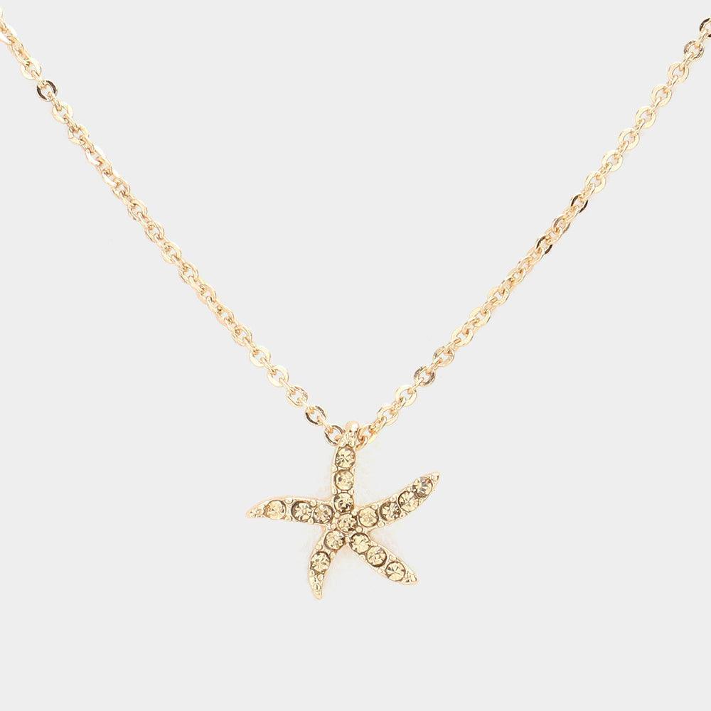 Rhinestone Paved Starfish Pendant Necklace - Jewelry Store by Erik Rayo
