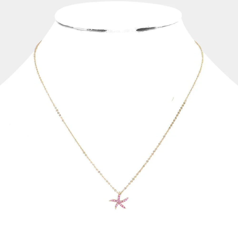 Rhinestone Paved Starfish Pendant Necklace - Jewelry Store by Erik Rayo