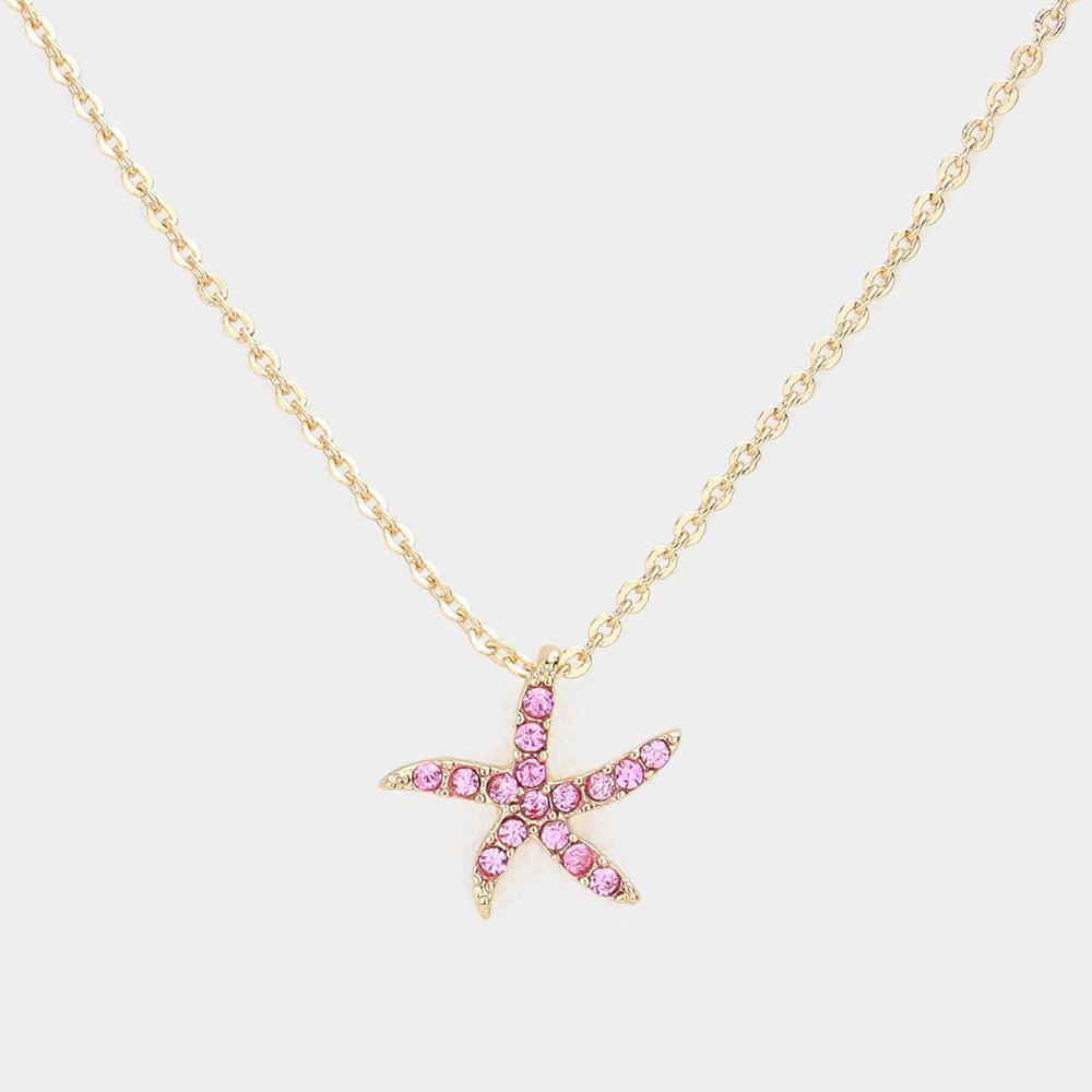 Rhinestone Paved Starfish Pendant Necklace - Jewelry Store by Erik Rayo