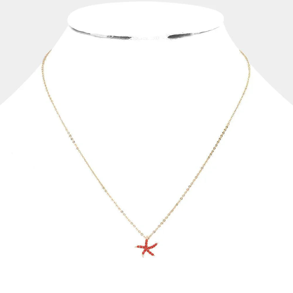 Rhinestone Paved Starfish Pendant Necklace - Jewelry Store by Erik Rayo