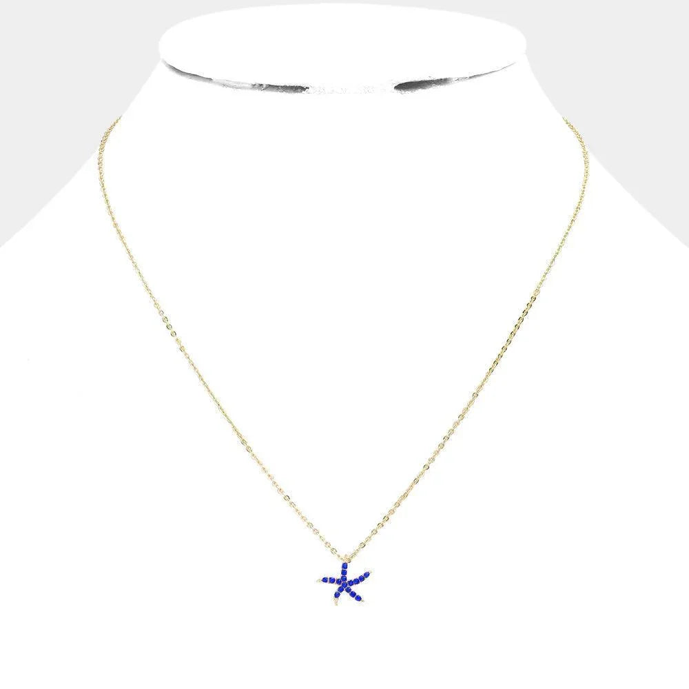 Rhinestone Paved Starfish Pendant Necklace - Jewelry Store by Erik Rayo