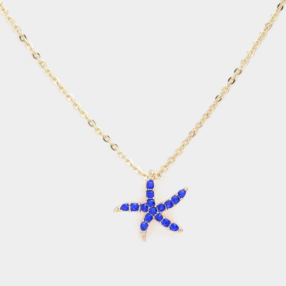 Rhinestone Paved Starfish Pendant Necklace - Jewelry Store by Erik Rayo