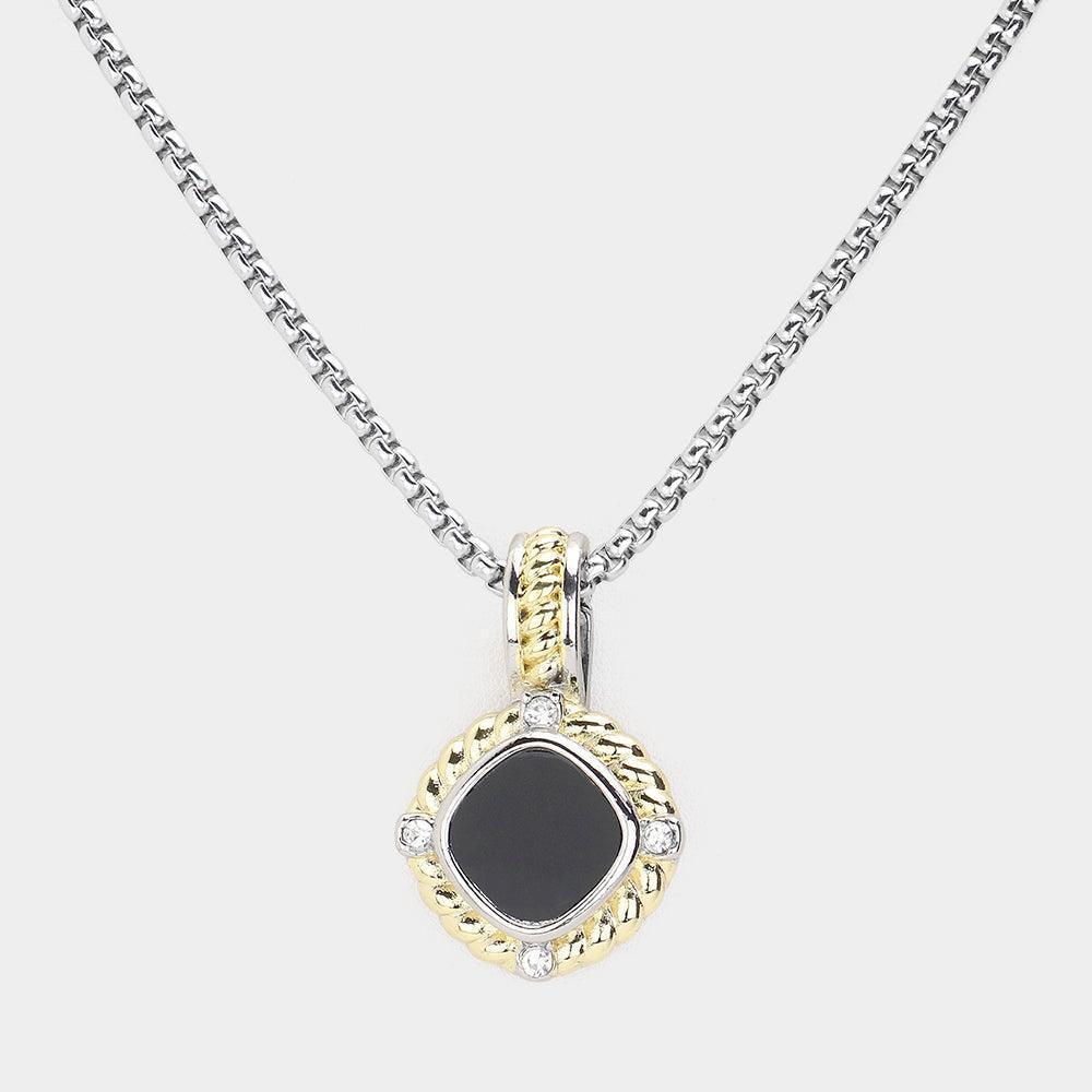 Black 14K Gold Plated Two Tone Onyx Pendant Necklace - Jewelry Store by Erik Rayo