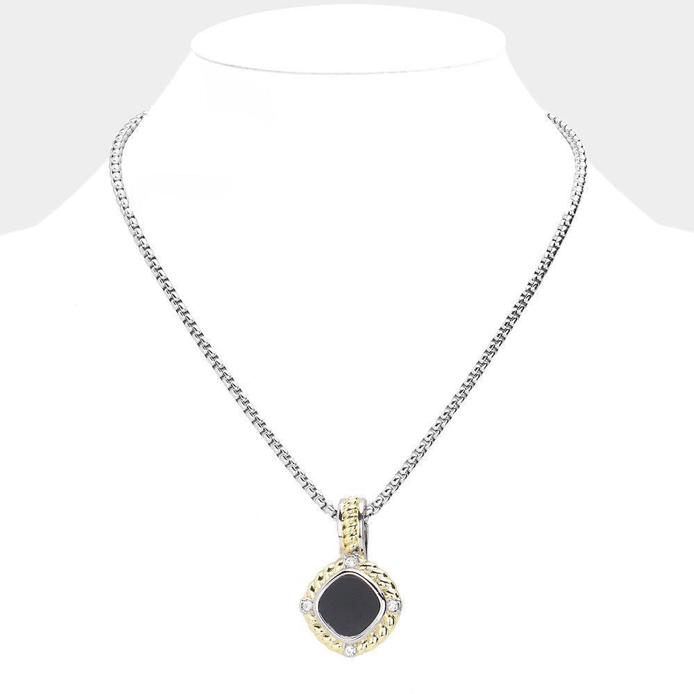 Black 14K Gold Plated Two Tone Onyx Pendant Necklace - Jewelry Store by Erik Rayo