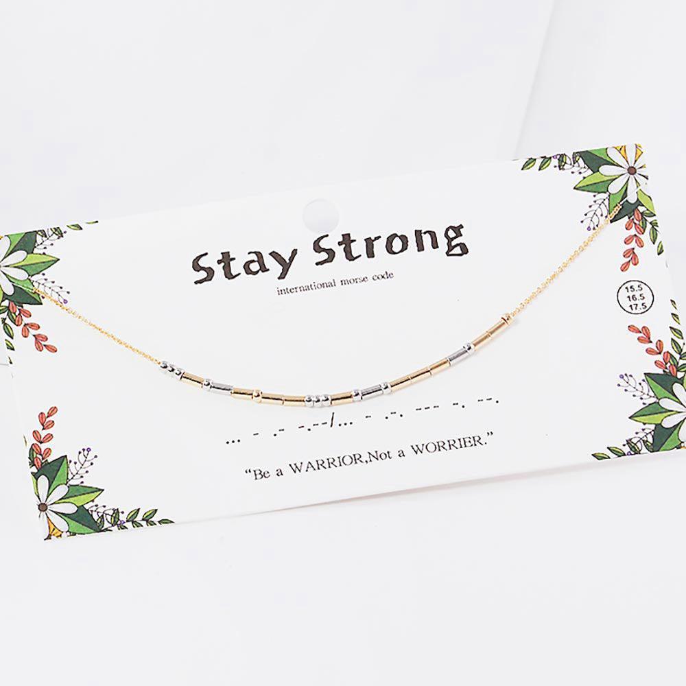 Gold STAY STRONG Morse Code Pendant Necklace - Jewelry Store by Erik Rayo