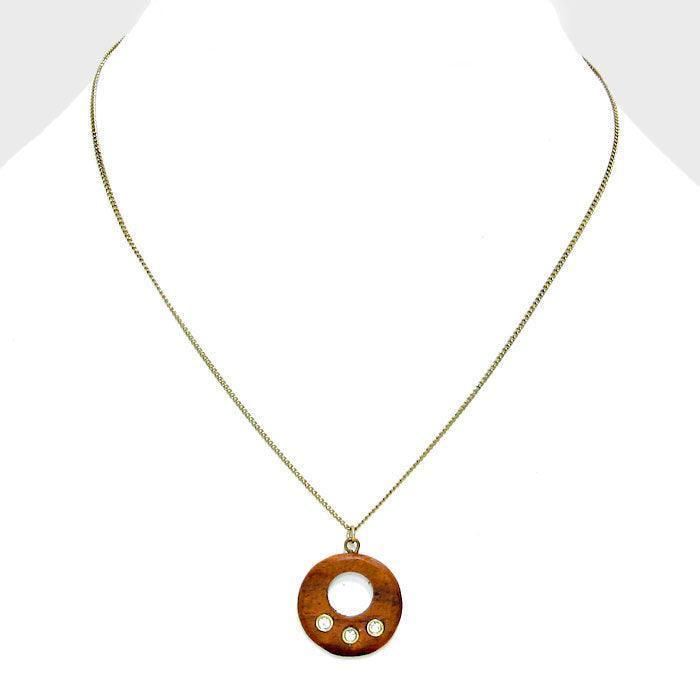 Gold Wood Disc Cut out Pendant Necklace - Jewelry Store by Erik Rayo
