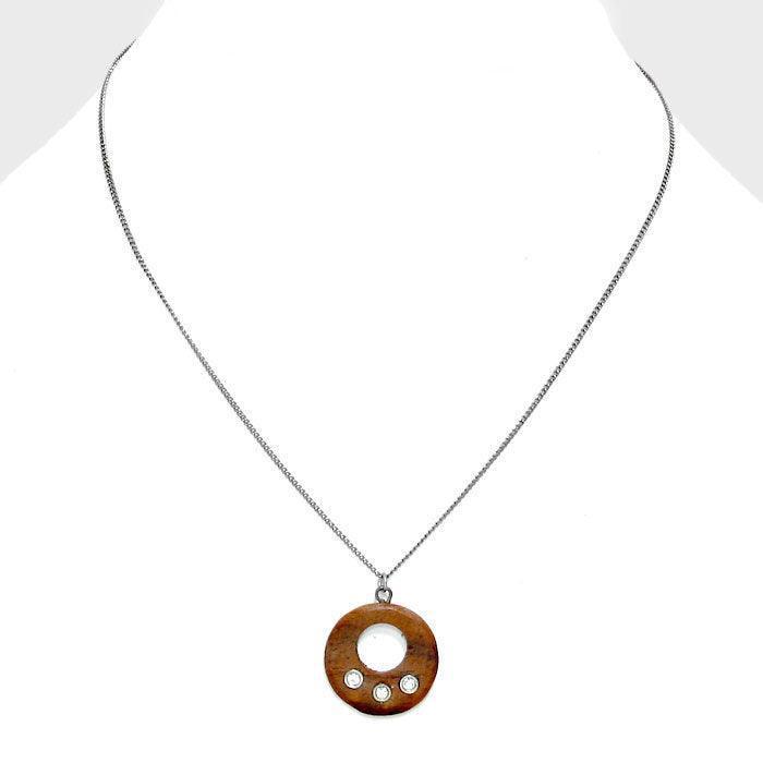 Silver Wood Disc Cut out Pendant Necklace - Jewelry Store by Erik Rayo