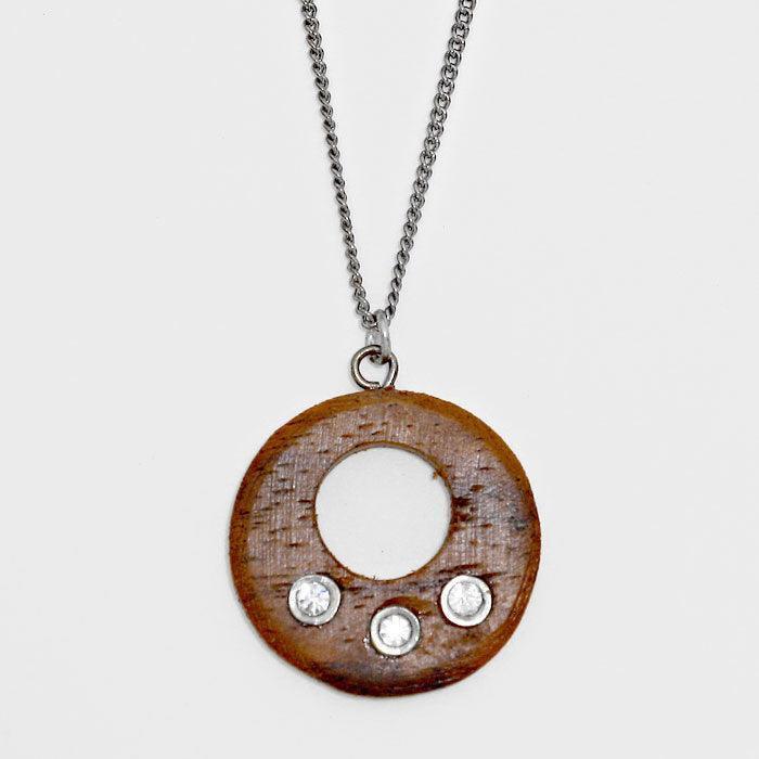 Silver Wood Disc Cut out Pendant Necklace - Jewelry Store by Erik Rayo