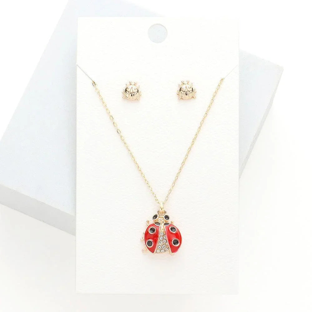 Gold Rhinestone Embellished Enamel Ladybug Pendant Necklace - Jewelry Store by Erik Rayo