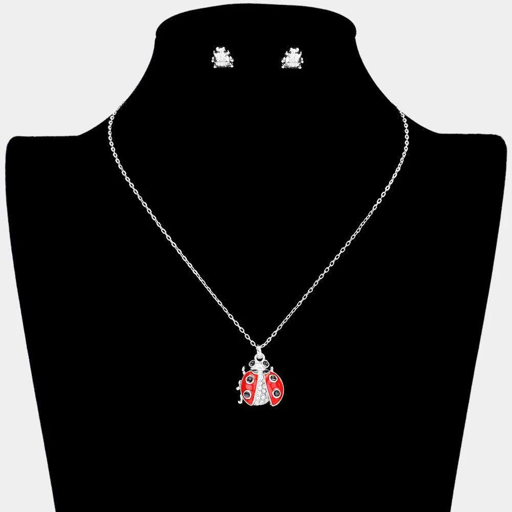 Rhinestone Embellished Enamel Ladybug Pendant Necklace - Jewelry Store by Erik Rayo