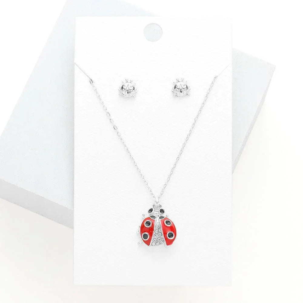 Rhinestone Embellished Enamel Ladybug Pendant Necklace - Jewelry Store by Erik Rayo