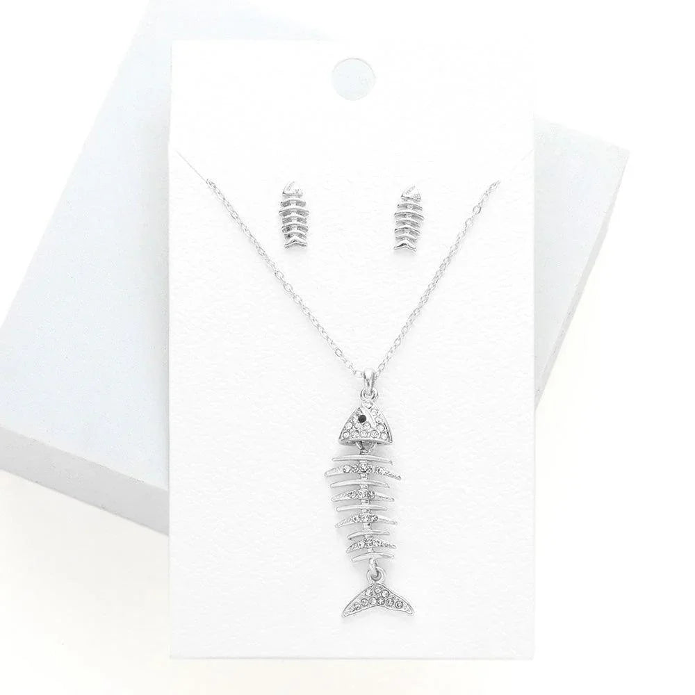Rhinestone Embellished Fishbone Pendant Necklace - Jewelry Store by Erik Rayo