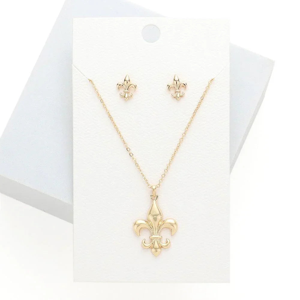 Gold Metal Fleur de Lis Pendant Necklace - Jewelry Store by Erik Rayo