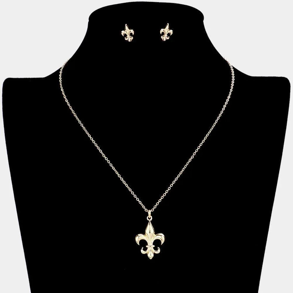 Gold Metal Fleur de Lis Pendant Necklace - Jewelry Store by Erik Rayo
