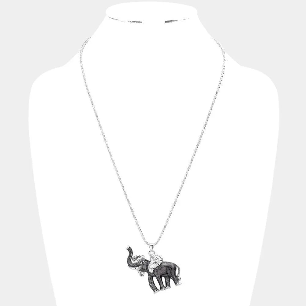 Black 3D Elephant Pendant Necklace - Jewelry Store by Erik Rayo