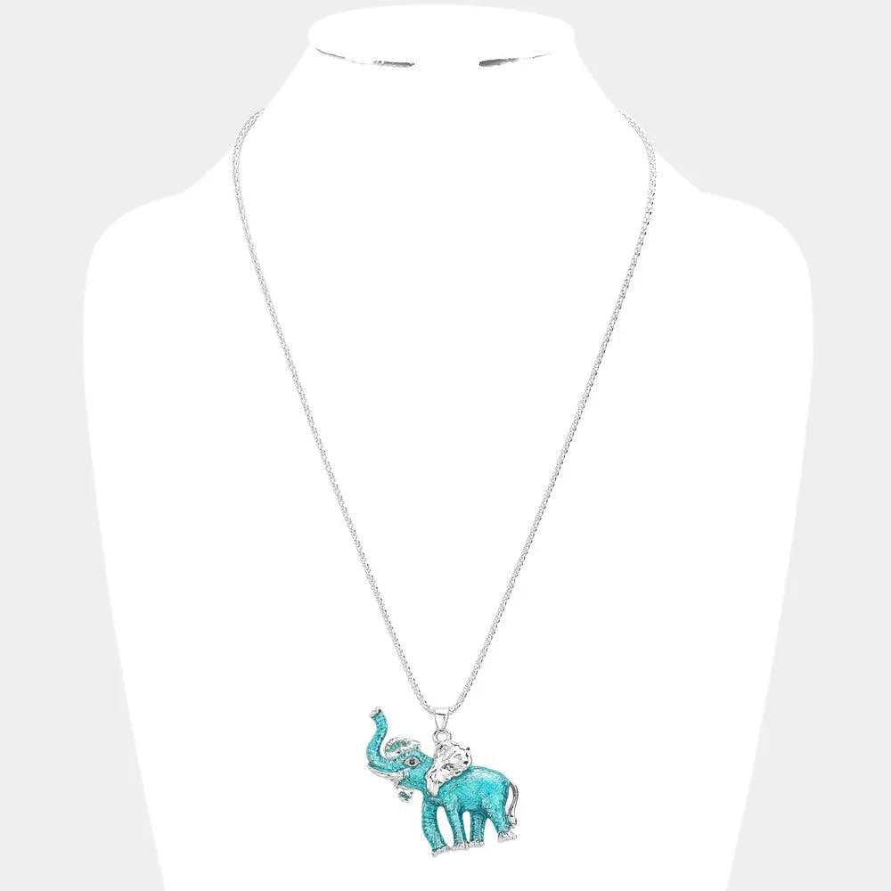 Blue 3D Elephant Pendant Necklace - Jewelry Store by Erik Rayo