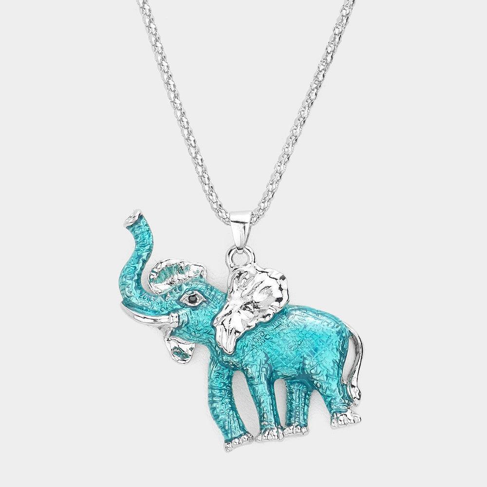 Blue 3D Elephant Pendant Necklace - Jewelry Store by Erik Rayo