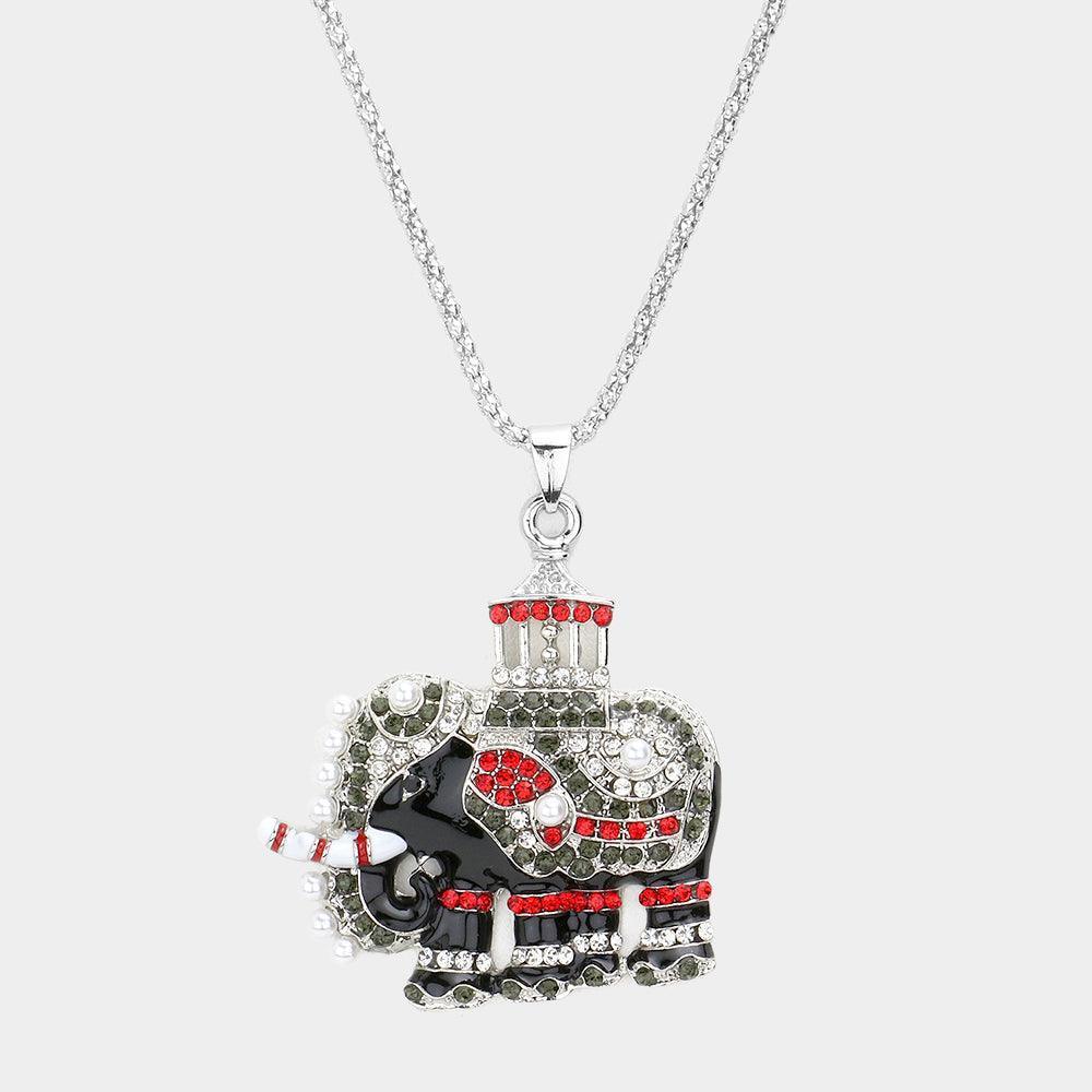 Black Pave Glass Crystal Pearl Accented ELEPHANT Pendant Necklace - Jewelry Store by Erik Rayo