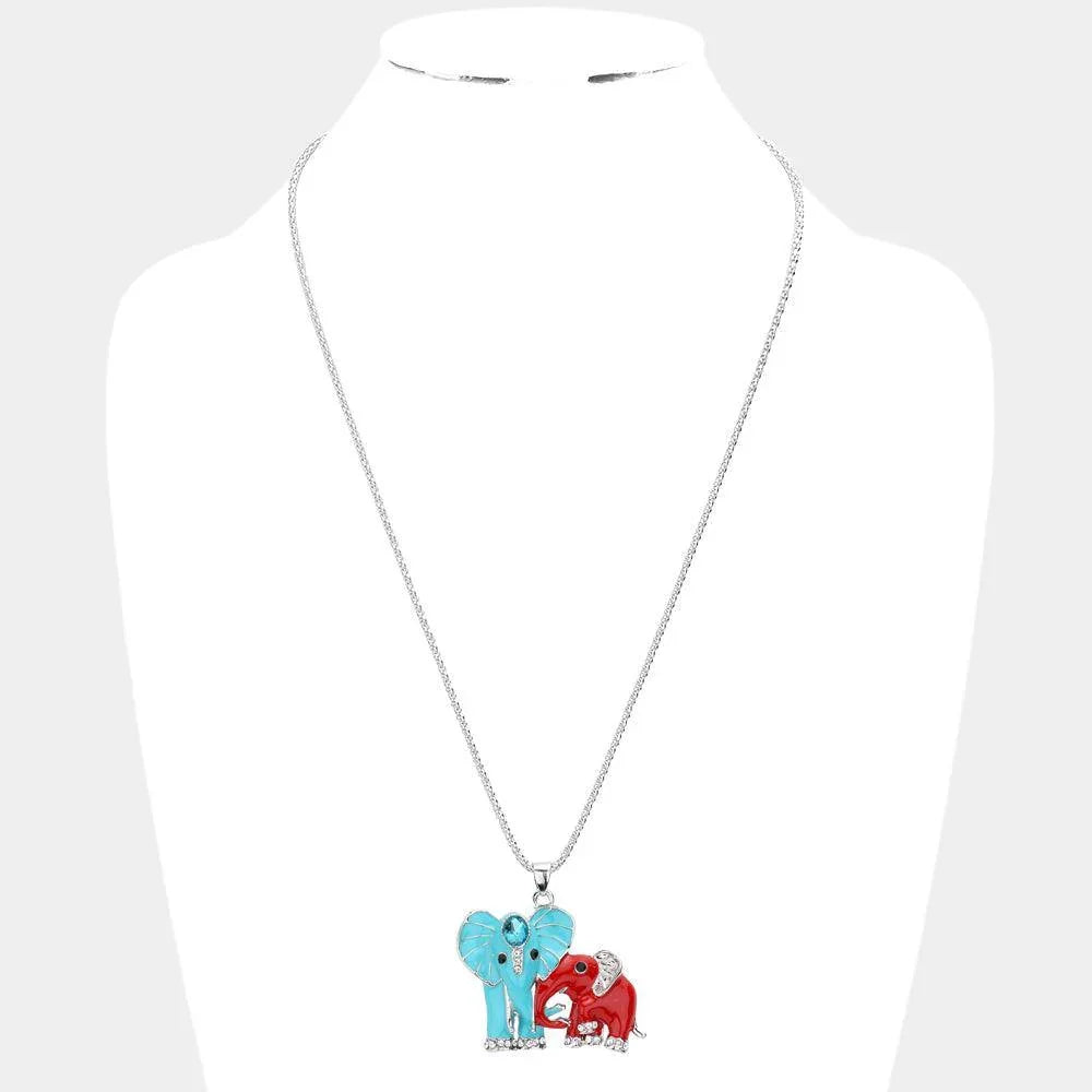 Red Oval Stone Accented Enamel Elephant Pendant Necklace - Jewelry Store by Erik Rayo