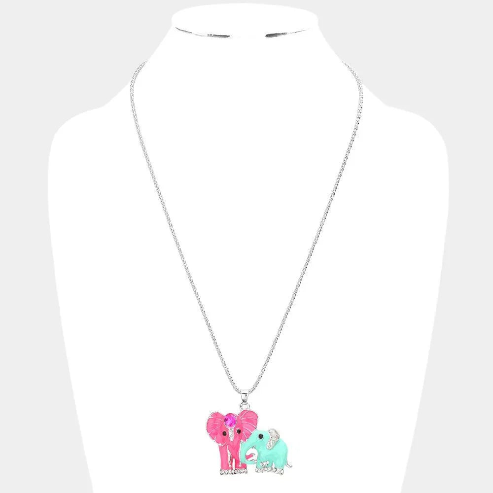 Green Oval Stone Accented Enamel Elephant Pendant Necklace - Jewelry Store by Erik Rayo