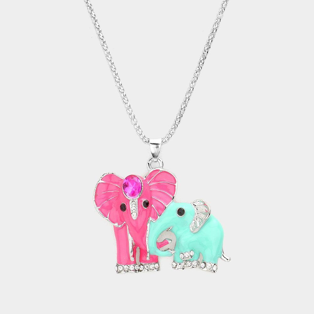 Green Oval Stone Accented Enamel Elephant Pendant Necklace - Jewelry Store by Erik Rayo