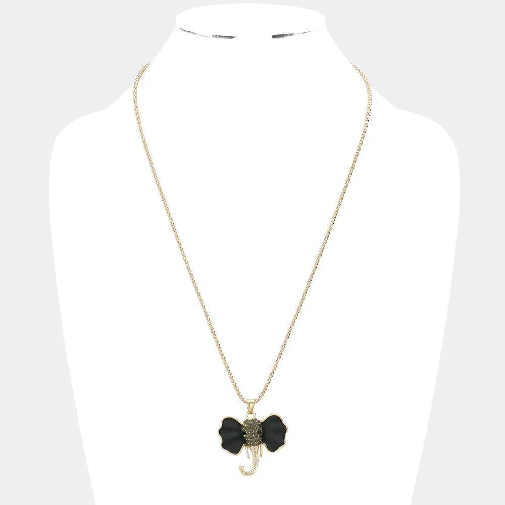 Gold Pave Glass Crystal Enamel Elephant Pendant Necklace - Jewelry Store by Erik Rayo