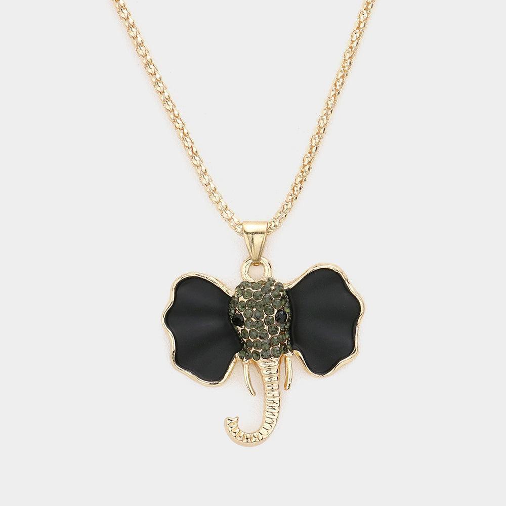 Gold Pave Glass Crystal Enamel Elephant Pendant Necklace - Jewelry Store by Erik Rayo
