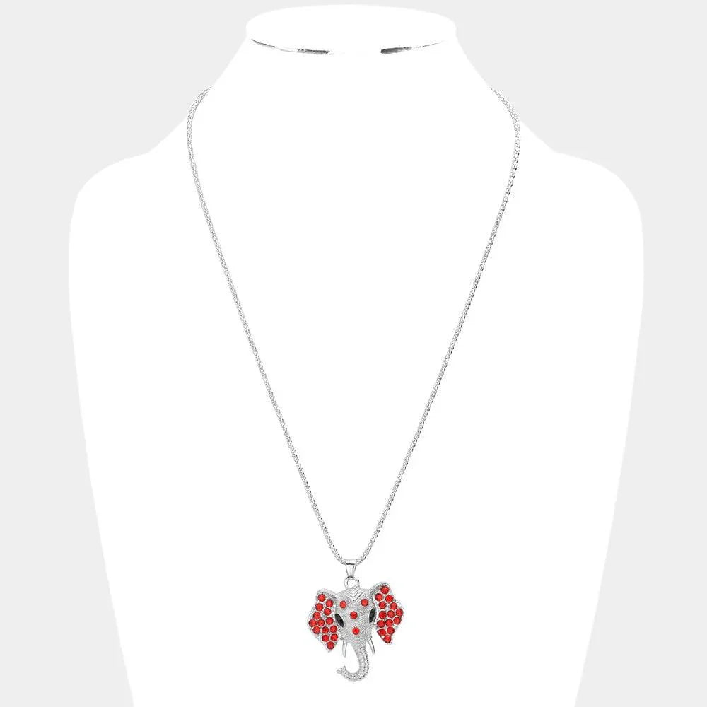 Red Pave Glass Crystal Elephant Pendant Necklace - Jewelry Store by Erik Rayo