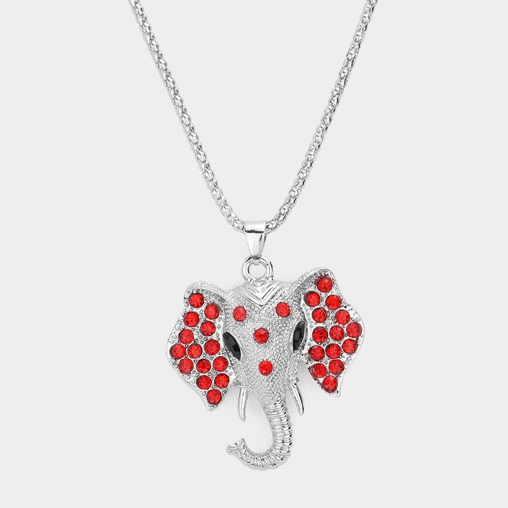 Red Pave Glass Crystal Elephant Pendant Necklace - Jewelry Store by Erik Rayo