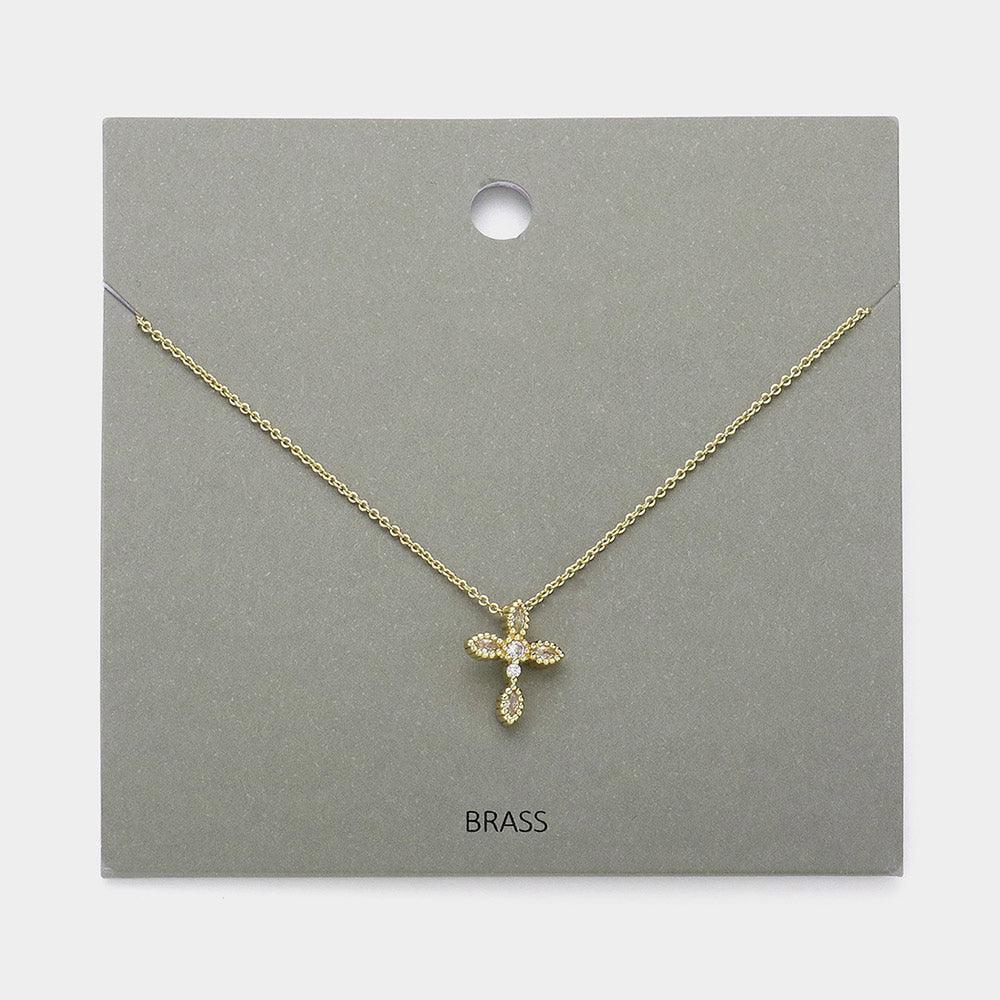 Gold Stone Paved Brass Metal Cross Pendant Necklace - Jewelry Store by Erik Rayo