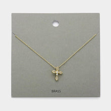 Load image into Gallery viewer, Gold Stone Paved Brass Metal Cross Pendant Necklace
